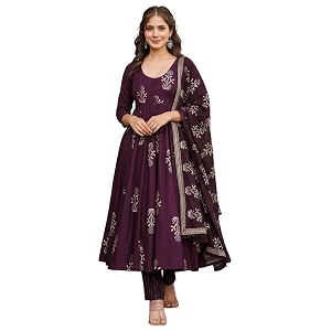 ANNI Designer Womens Rayon Blend Anarkali Printed