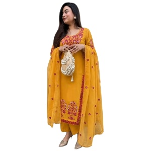 ANNI Designer Womens Rayon Viscose Embroidered Straight