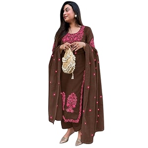 ANNI Designer Womens Rayon Viscose Embroidered Straight