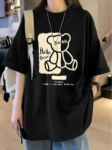 annnackel Printed Women Round Neck Black T-Shirt