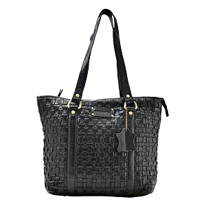 leather weaved shoulder-bag with double strap for women
