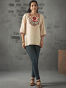 ANOUK Casual Embroidered Women Beige Top