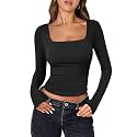 ANRABESS Long Sleeve Shirts for Women Double Lined Crop Tops