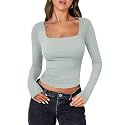 ANRABESS Long Sleeve Shirts for Women Double Lined Crop Tops