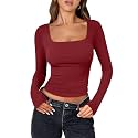 ANRABESS Long Sleeve Shirts for Women Double Lined Crop Tops