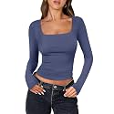 ANRABESS Long Sleeve Shirts for Women Double Lined Crop Tops