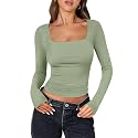 ANRABESS Long Sleeve Shirts for Women Double Lined Crop Tops