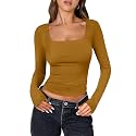 ANRABESS Long Sleeve Shirts for Women Double Lined Crop Tops