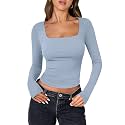ANRABESS Long Sleeve Shirts for Women Double Lined Crop Tops