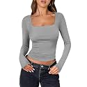 ANRABESS Long Sleeve Shirts for Women Double Lined Crop Tops