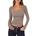 ANRABESS Long Sleeve Shirts for Women Double Lined Crop Tops