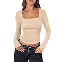 ANRABESS Long Sleeve Shirts for Women Double Lined Crop Tops