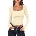 ANRABESS Long Sleeve Shirts for Women Double Lined Crop Tops