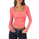 ANRABESS Long Sleeve Shirts for Women Double Lined Crop Tops