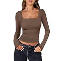 ANRABESS Long Sleeve Shirts for Women Double Lined Crop Tops