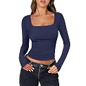 ANRABESS Long Sleeve Shirts for Women Double Lined Crop Tops