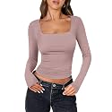 ANRABESS Long Sleeve Shirts for Women Double Lined Crop Tops