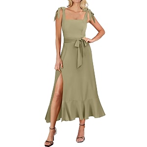 ANRABESS Womens Square Neck Ruffle Split Midi