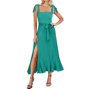 ANRABESS Womens Square Neck Ruffle Split Midi