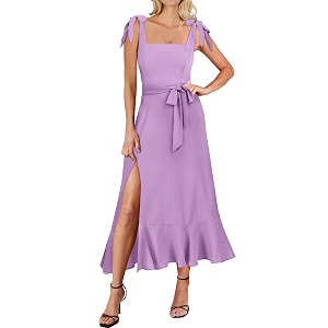 ANRABESS Womens Square Neck Ruffle Split Midi