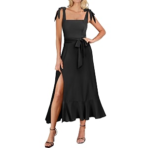 ANRABESS Womens Square Neck Ruffle Split Midi