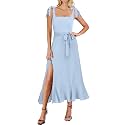 ANRABESS Women39s Square Neck Ruffle Split Midi