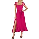 ANRABESS Women39s Square Neck Ruffle Split Midi