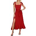ANRABESS Women39s Square Neck Ruffle Split Midi