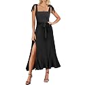 ANRABESS Women39s Square Neck Ruffle Split Midi