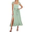 ANRABESS Women39s Square Neck Ruffle Split Midi