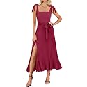 ANRABESS Women39s Square Neck Ruffle Split Midi