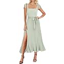 ANRABESS Women39s Square Neck Ruffle Split Midi