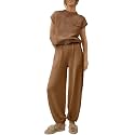 ANRABESS Women's Two Piece Outfits Sweater Sets Knit Pullover Tops and High Waisted Pants Tracksuit Lounge Sets