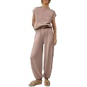 ANRABESS Women's Two Piece Outfits Sweater Sets Knit Pullover Tops and High Waisted Pants Tracksuit Lounge Sets