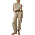 ANRABESS Women's Two Piece Outfits Sweater Sets Knit Pullover Tops and High Waisted Pants Tracksuit Lounge Sets