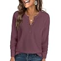 ANRABESS Women39s Waffle Knit Henley Top Long