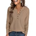 ANRABESS Women39s Waffle Knit Henley Top Long