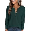 ANRABESS Women39s Waffle Knit Henley Top Long