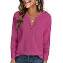 ANRABESS Women39s Waffle Knit Henley Top Long