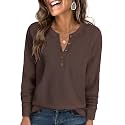 ANRABESS Women39s Waffle Knit Henley Top Long