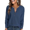 ANRABESS Women39s Waffle Knit Henley Top Long