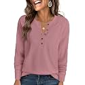ANRABESS Women39s Waffle Knit Henley Top Long