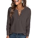 ANRABESS Women39s Waffle Knit Henley Top Long