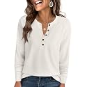 ANRABESS Women39s Waffle Knit Henley Top Long