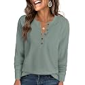 ANRABESS Women39s Waffle Knit Henley Top Long
