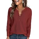 ANRABESS Women39s Waffle Knit Henley Top Long