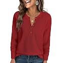 ANRABESS Women39s Waffle Knit Henley Top Long