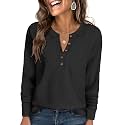 ANRABESS Women39s Waffle Knit Henley Top Long