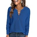 ANRABESS Women39s Waffle Knit Henley Top Long