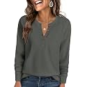 ANRABESS Women39s Waffle Knit Henley Top Long